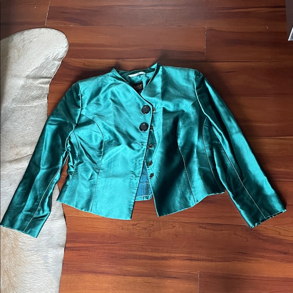 PAUW Amsterdam Shiny Teal Silk Blazer Sz 4